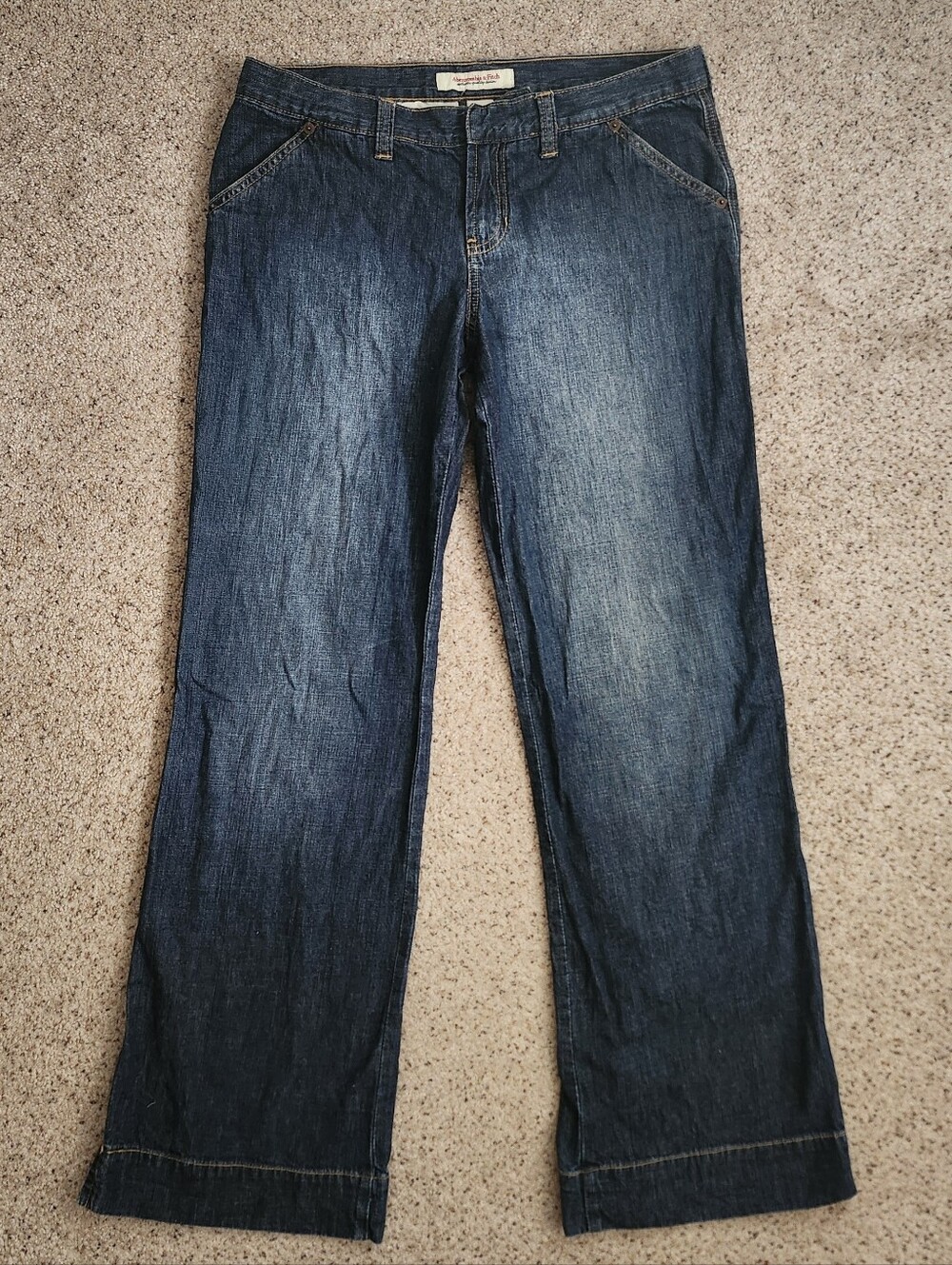 Abercrombie & Fitch Y2k Dark Blue Flare Jeans with Gold Stitching